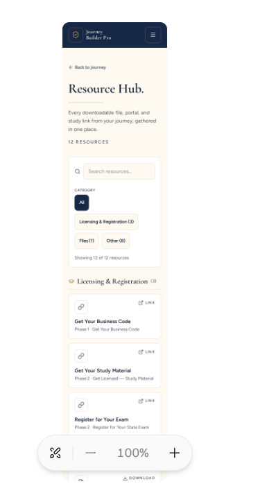 Searchable training resources on a mobile screen